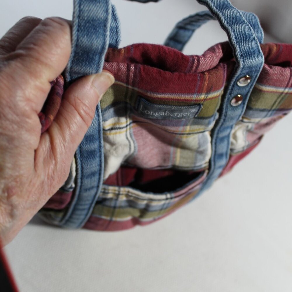 Longaberger Homestead Mini Tote Plaid & Denim - Picture 4 of 10